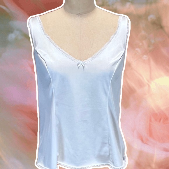 VINTAGE white nylon cami‎ camisole layering tank top lace trim lingerie slip &0s - Picture 1 of 10